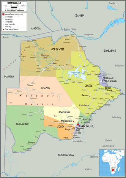 Botswana Political Wall Map