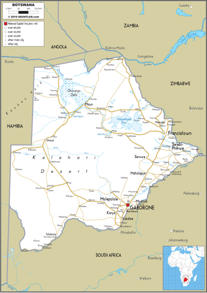 Botswana Road Wall Map