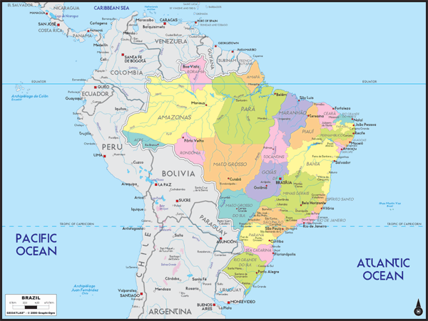 Brazil Political Wall Map