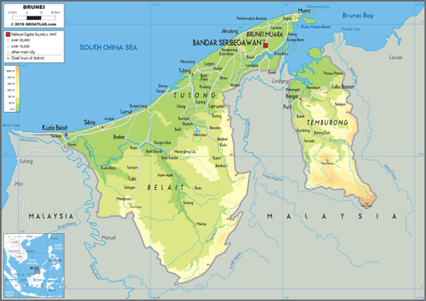 Brunei Physical Wall Map