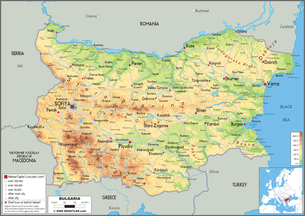 Bulgaria Physical Wall Map