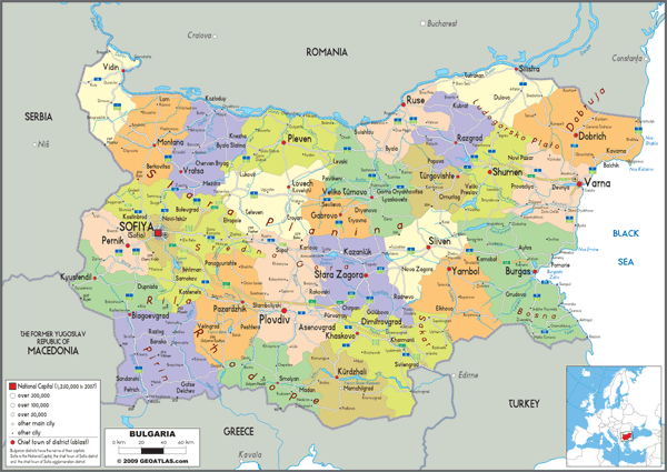 Bulgaria Political Wall Map