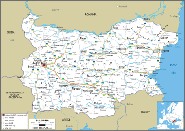 Bulgaria Road Wall Map