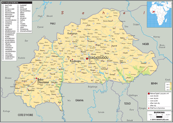 Burkina Faso Physical Wall Map