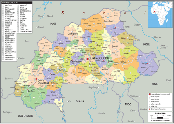 Burkina Faso Political Wall Map