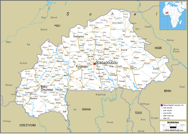 Burkina Faso Road Wall Map