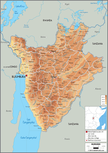 Burundi Physical Wall Map