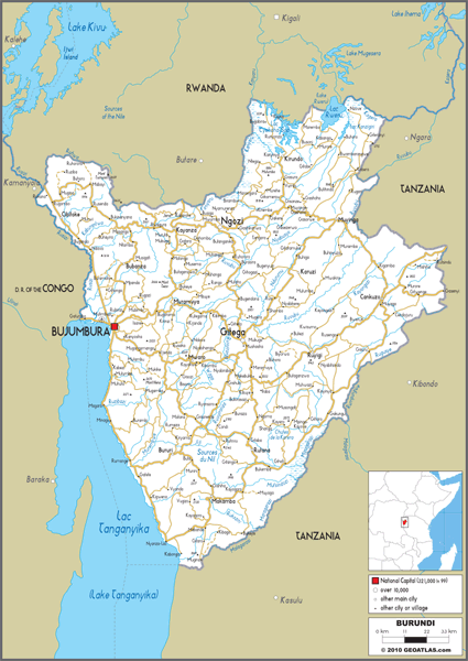 Burundi Road Wall Map
