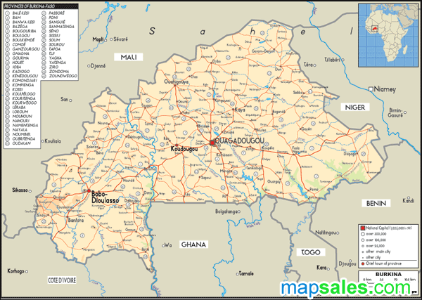Burkina Physical Wall Map