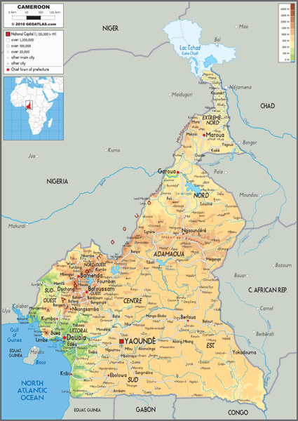 Cameroon Physical Wall Map