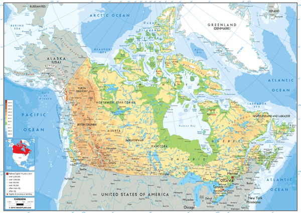 Canada Physical Wall Map