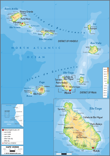 Cape Verde Physical Wall Map
