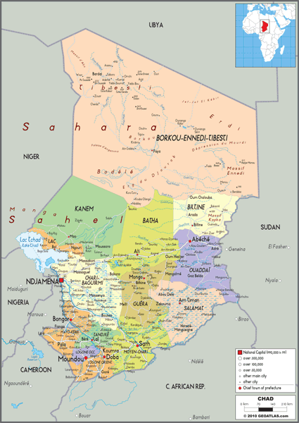 Chad Political Wall Map