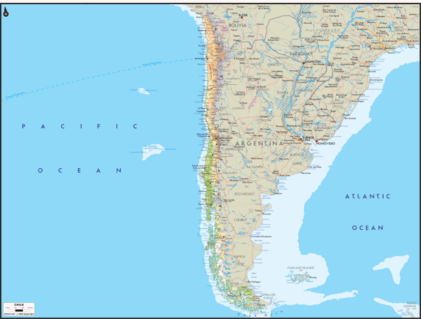 Chile Physical Wall Map