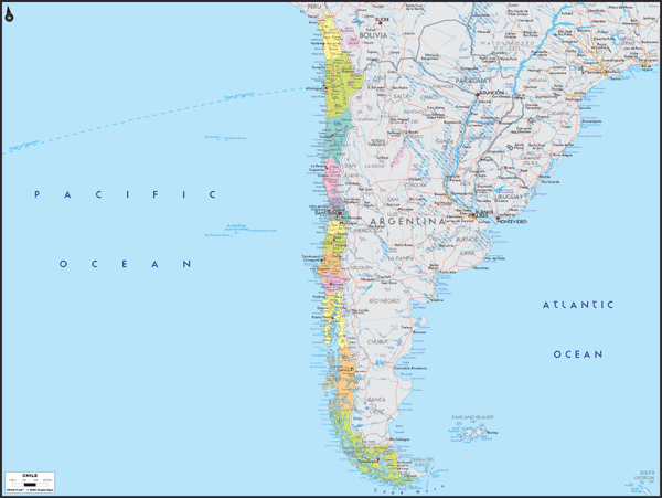 Chile Political Wall Map