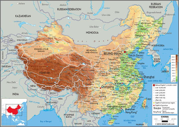 China Physical Wall Map