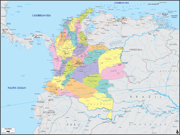 Colombia Political Wall Map