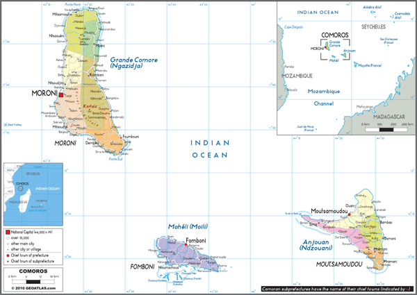 Comoros Political Wall Map