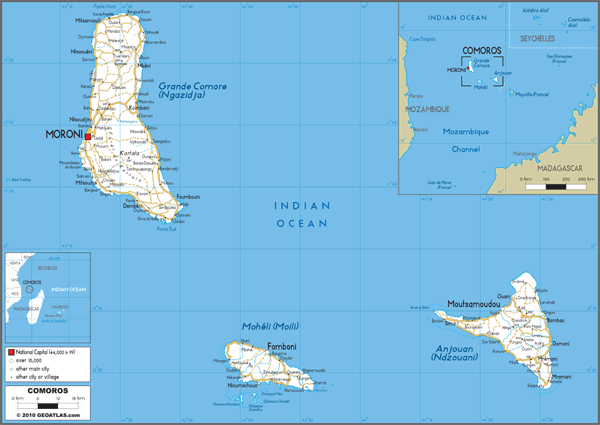 Comoros Road Wall Map