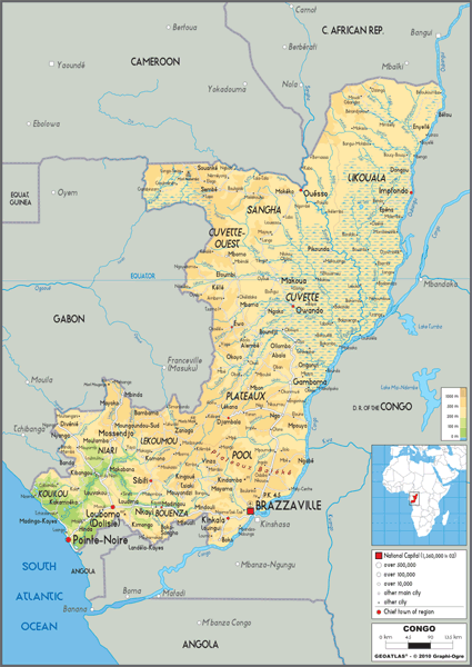 Congo Physical Wall Map