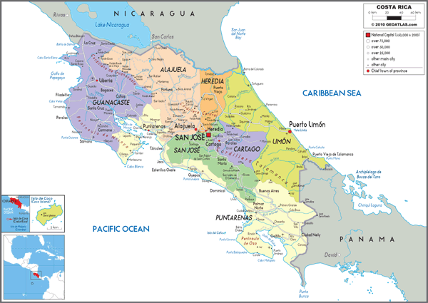Costa Rica Political Wall Map