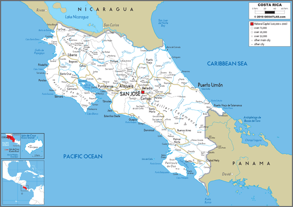 Costa Rica Road Wall Map