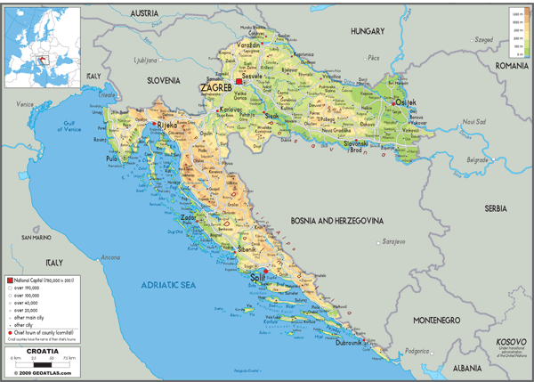 Croatia Physical Wall Map