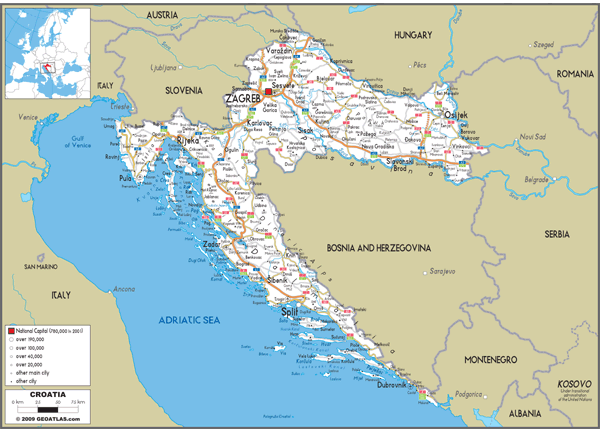 Croatia Road Wall Map