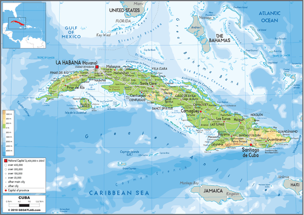 Cuba Physical Wall Map