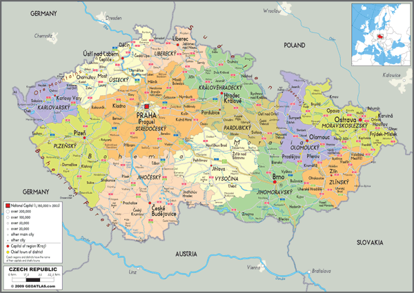 Czech Rep Political Wall Map