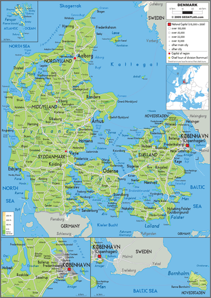 Denmark Physical Wall Map