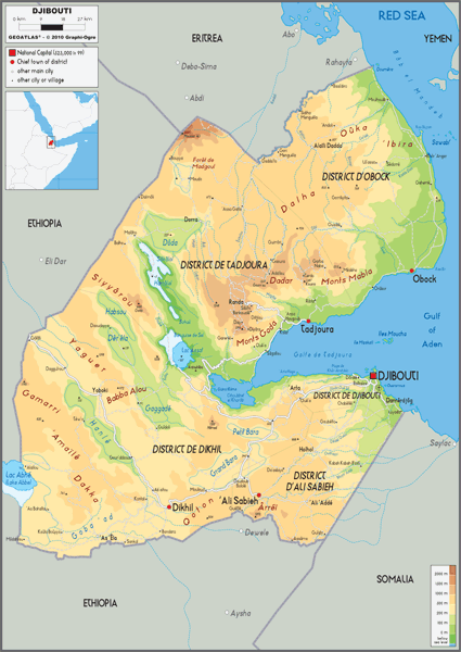 Djibouti Physical Wall Map