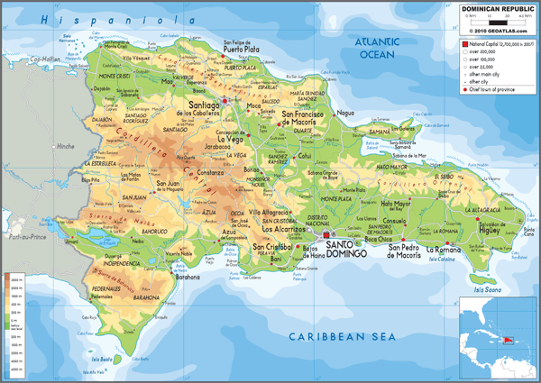 Dominican Republic Physical Wall Map