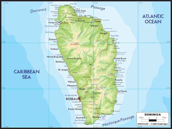 Dominica Physical Wall Map
