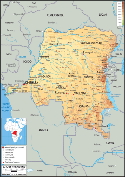 Democratic Republic of Congo Physical Wall Map