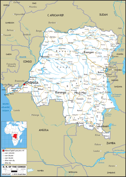 Democratic Republic of Congo Road Wall Map