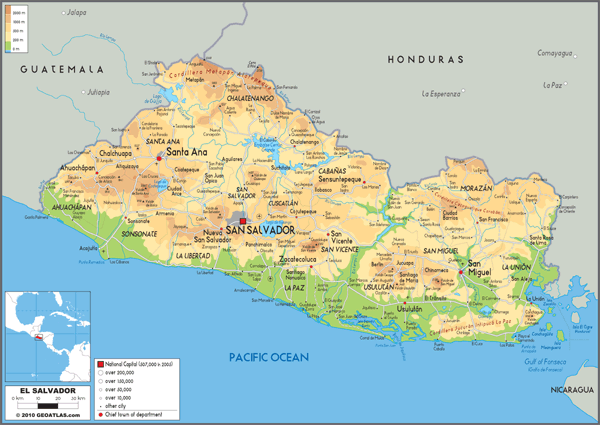 El Salvador Physical Wall Map