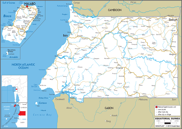 Equatorial Guinea Road Wall Map