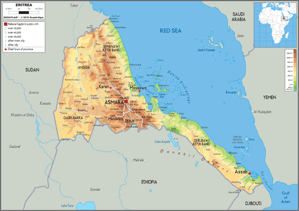 Eritrea Physical Wall Map