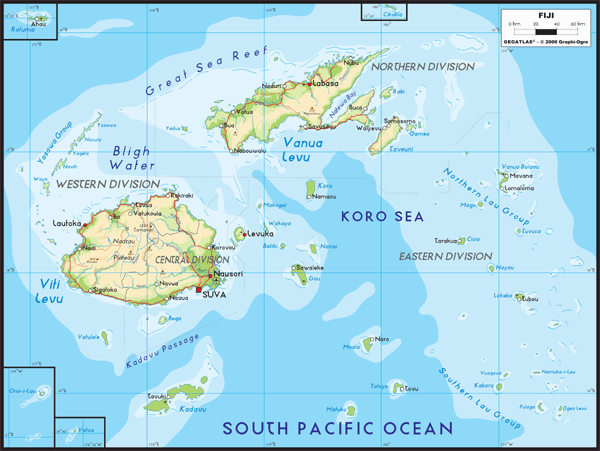 Fiji Physical Wall Map