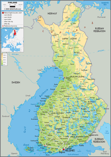 Finland Physical Wall Map