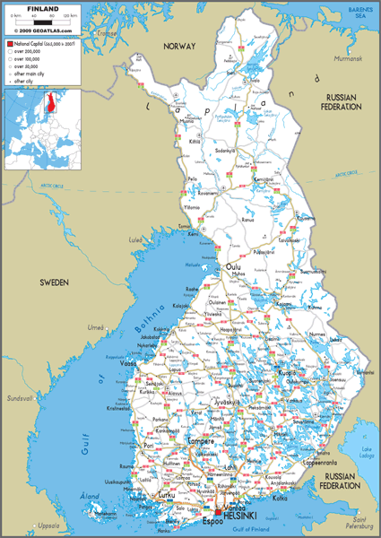 Finland Road Wall Map