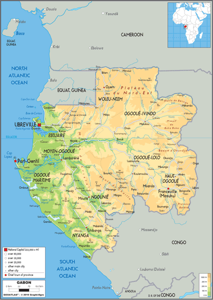 Gabon Physical Wall Map