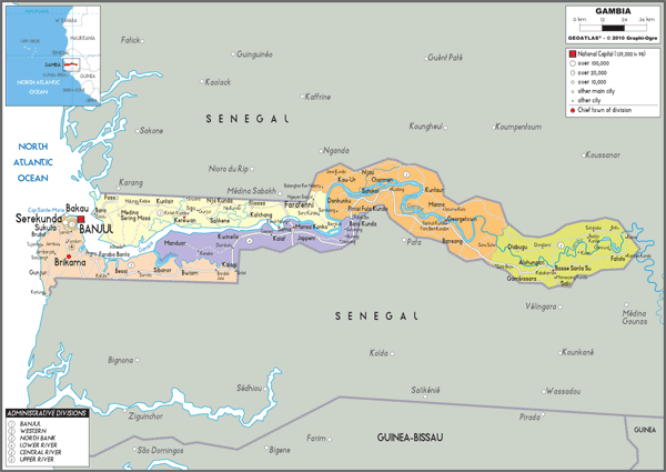 Gambia Political Wall Map