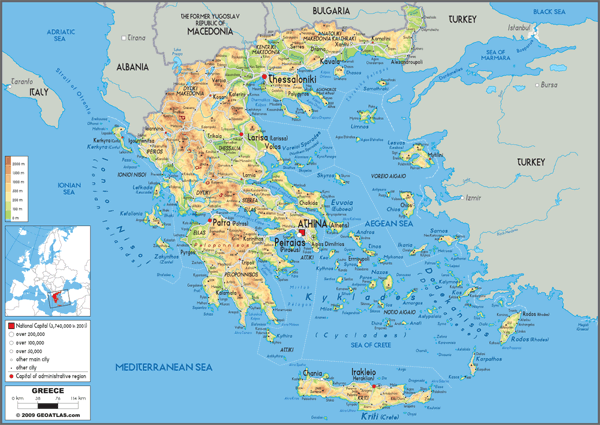 Greece Physical Wall Map