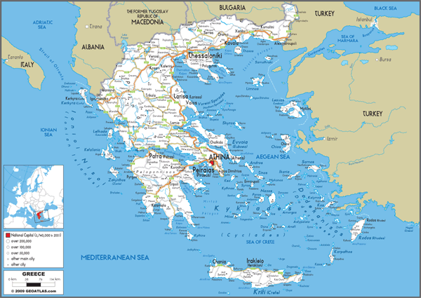 Greece Road Wall Map