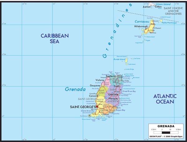 Grenada Political Wall Map by GraphiOgre - MapSales