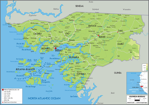 Guinea Bissau Physical Wall Map