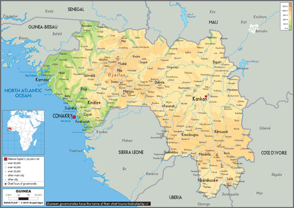 Guinea Physical Wall Map