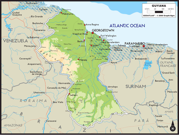 Guyana Physical Wall Map